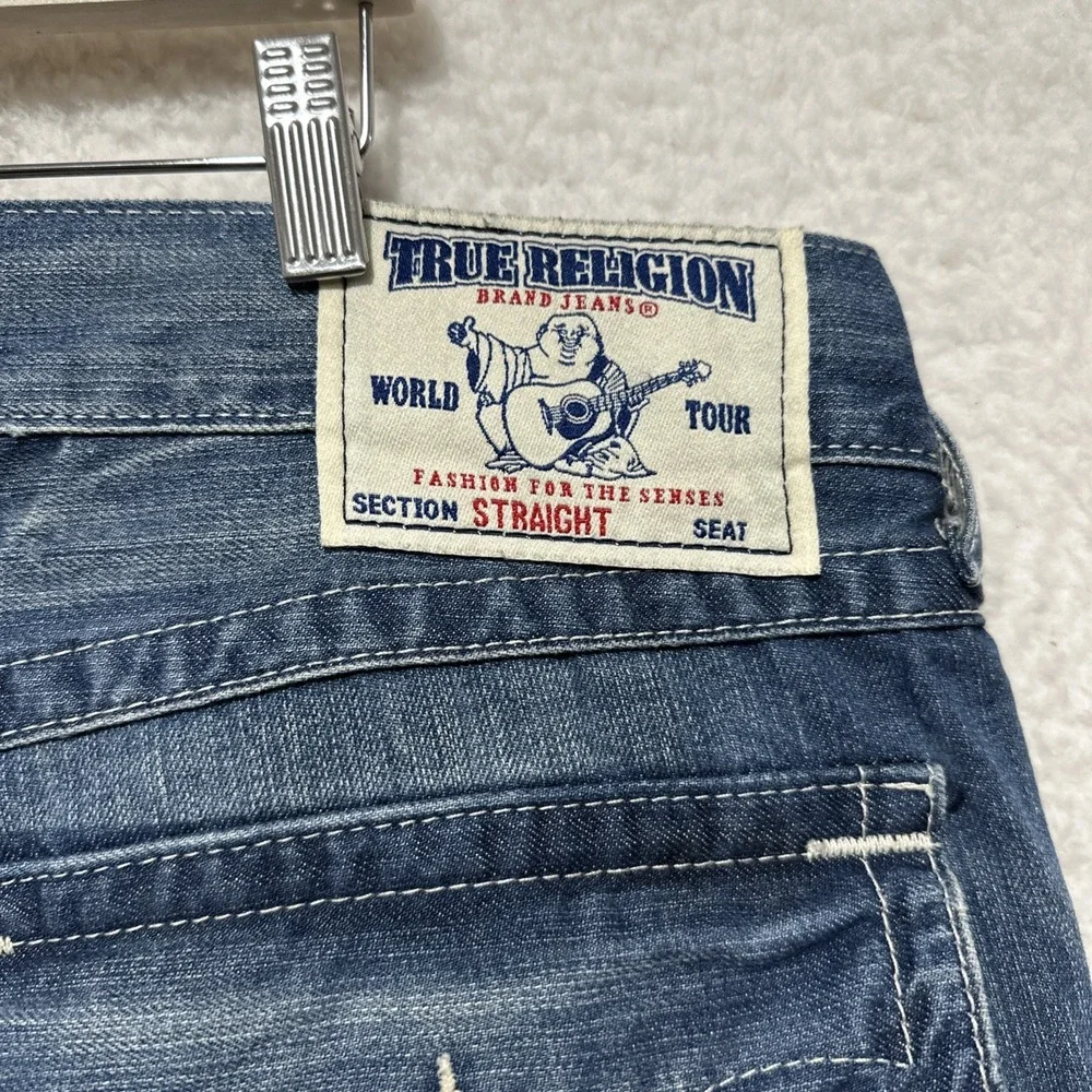 True Religion Men's Blue Straight Leg Jeans Flap Pockets Denim Sz 36 Made In USA